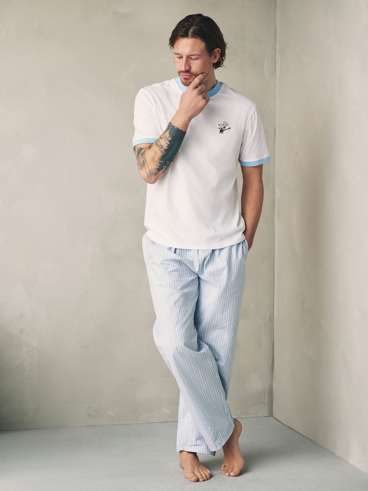 White/Blue Snoopy Breakfast Graphic Short Sleeve Pyjamas Set - Image 2 of 12 White/Blue Snoopy Breakfast Graphic Short Sleeve Pyjamas Set - Image 2 of 12