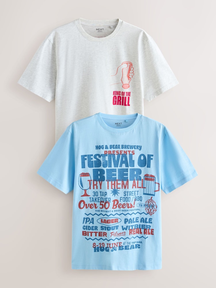 أزرق/أبيض - Graphic Short Sleeve Jersey Pyjamas Set 2 Pack - صورة 1 من 13