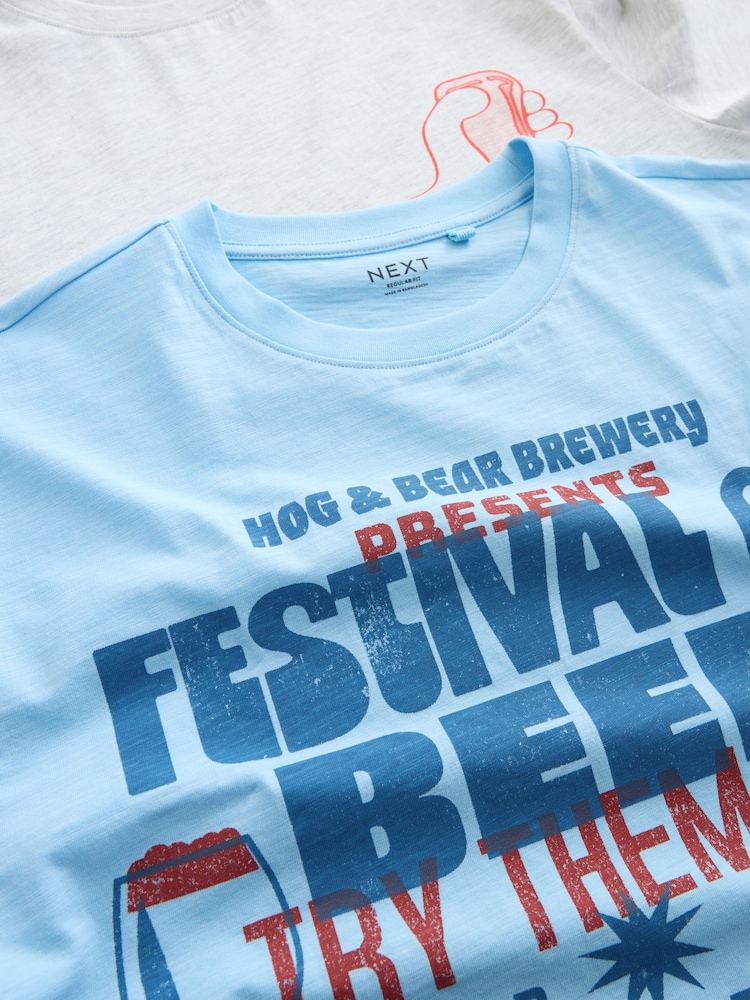 Blue/White Graphic Short Sleeve Jersey Pyjamas Set 2 Pack - Image 7 of 7