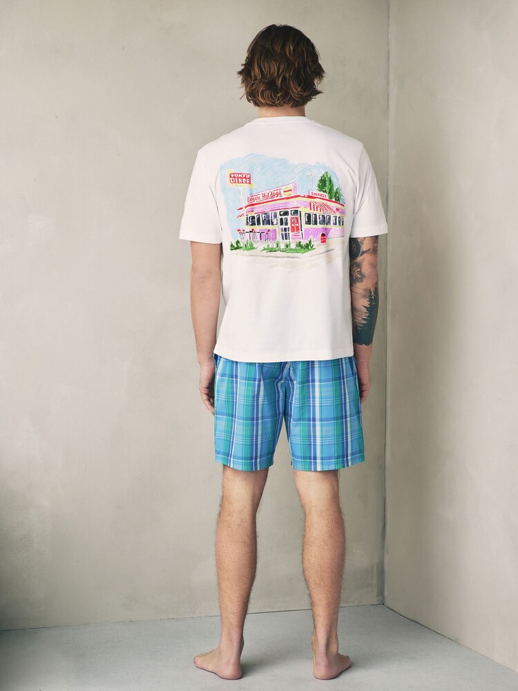 White/Blue Graphic Short Sleeve Woven Pyjamas Set - Image 1 of 10 White/Blue Graphic Short Sleeve Woven Pyjamas Set - Image 1 of 10