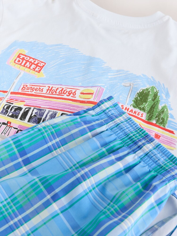 White/Blue Graphic Short Sleeve Woven Pyjamas Set - Image 10 of 10 White/Blue Graphic Short Sleeve Woven Pyjamas Set - Image 10 of 10