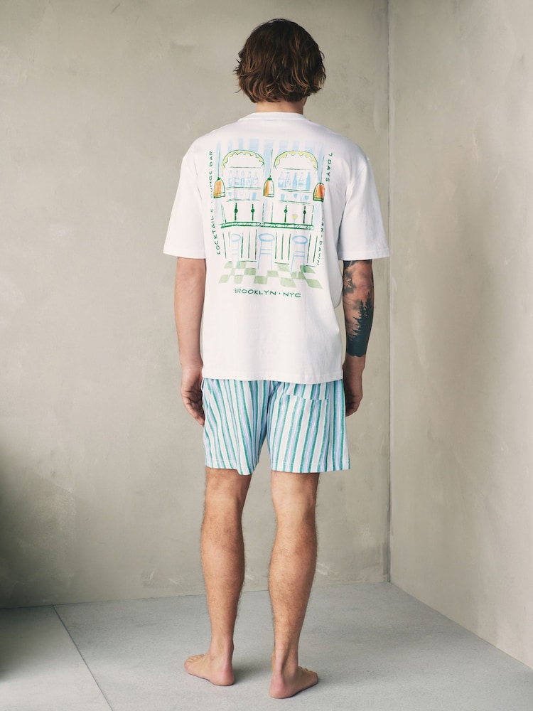 White Graphic Short Sleeve Woven Pyjamas Set - Image 1 of 12 White Graphic Short Sleeve Woven Pyjamas Set - Image 1 of 12