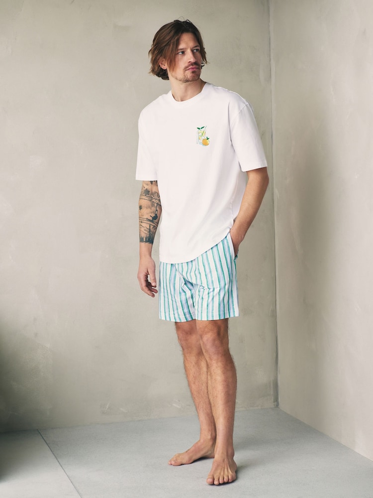 White Graphic Short Sleeve Woven Pyjamas Set - Image 2 of 12 White Graphic Short Sleeve Woven Pyjamas Set - Image 2 of 12