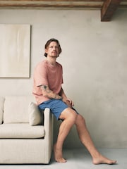 Portocaliu - Set pijamale Jerseu cu dungi și mânecă scurtă - Imaginea 1 din 11