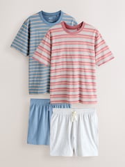 Roşu/Albastru - Stripe Short Sleeve Jersey Pyjamas Set 2 Pack - Imaginea 1 din 13