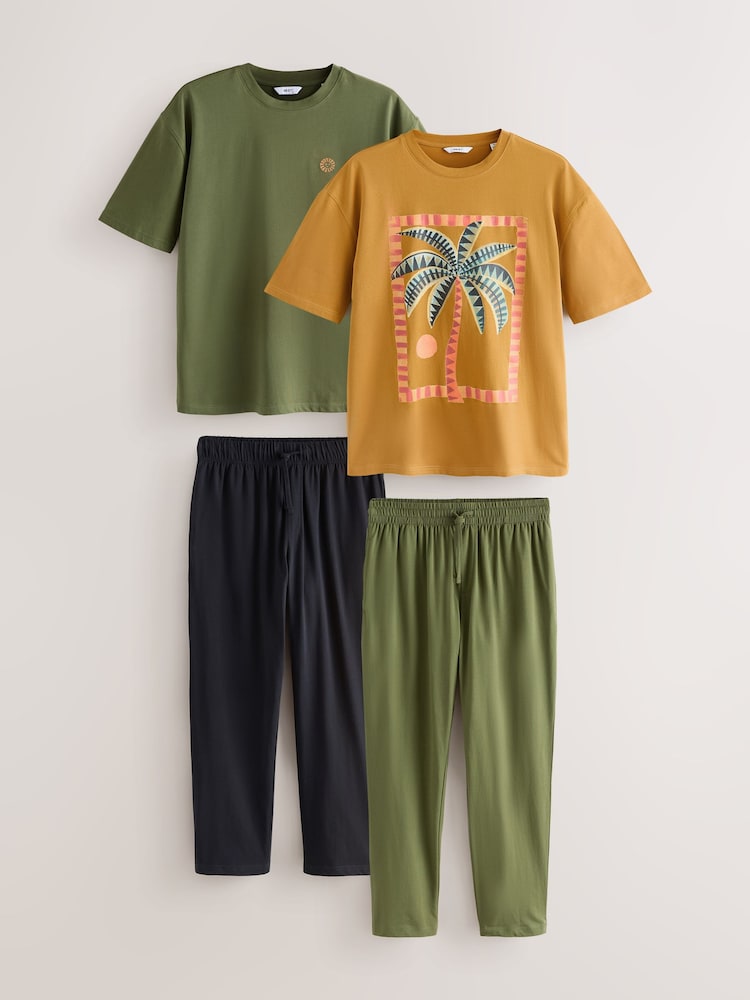 Grün/Orange - Bedrucktes Kurzarm-Pyjama-Set im 2 er-Pack - Bild 1 von 17
