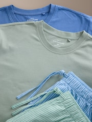 Green/Blue Linen Blend Woven Stripe Pyjamas Set 2 Pack - Image 13 of 14