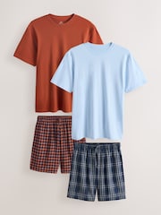 أصفر مائل للبني/أزرق داكن - حزمة من 2 بيجامة قصيرة منسوجة - صورة 1 من 14