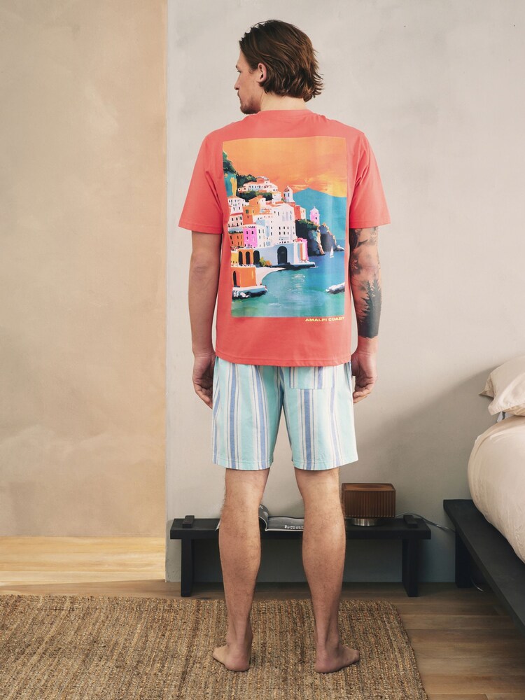 Red Amalfi Coast Graphic Short Sleeve Woven Pyjamas Set - Image 1 of 11 Red Amalfi Coast Graphic Short Sleeve Woven Pyjamas Set - Image 1 of 11