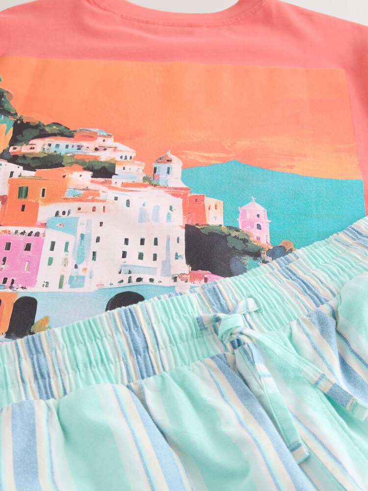 Red Amalfi Coast Graphic Short Sleeve Woven Pyjamas Set - Image 11 of 11 Red Amalfi Coast Graphic Short Sleeve Woven Pyjamas Set - Image 11 of 11