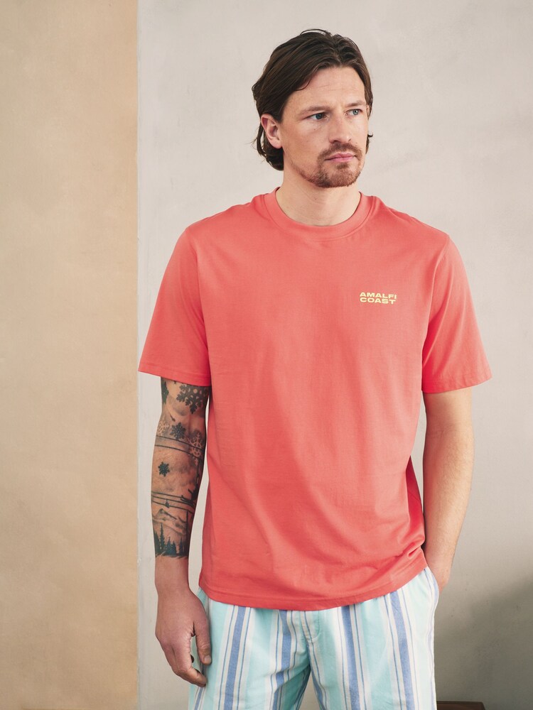 Red Amalfi Coast Graphic Short Sleeve Woven Pyjamas Set - Image 2 of 11 Red Amalfi Coast Graphic Short Sleeve Woven Pyjamas Set - Image 2 of 11