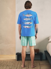 Blue/Green Graphic Short Sleeve Jersey Pyjamas Set - Image 2 of 13