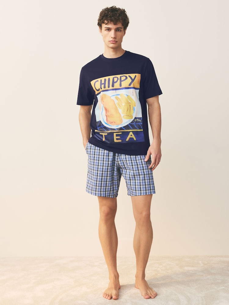 أزرق داكن أزرق - Frankie Thorp Jersey Short Sleeve Pyjamas Set - صورة 1 من 11