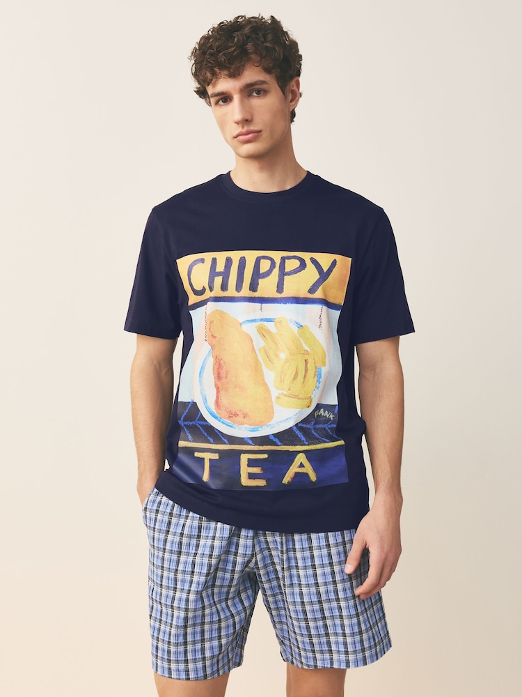 أزرق داكن أزرق - Frankie Thorp Jersey Short Sleeve Pyjamas Set - صورة 2 من 11