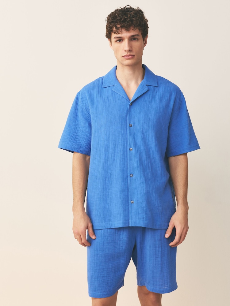 Blue Cheesecloth Shirt and Shorts Set - Image 2 of 11