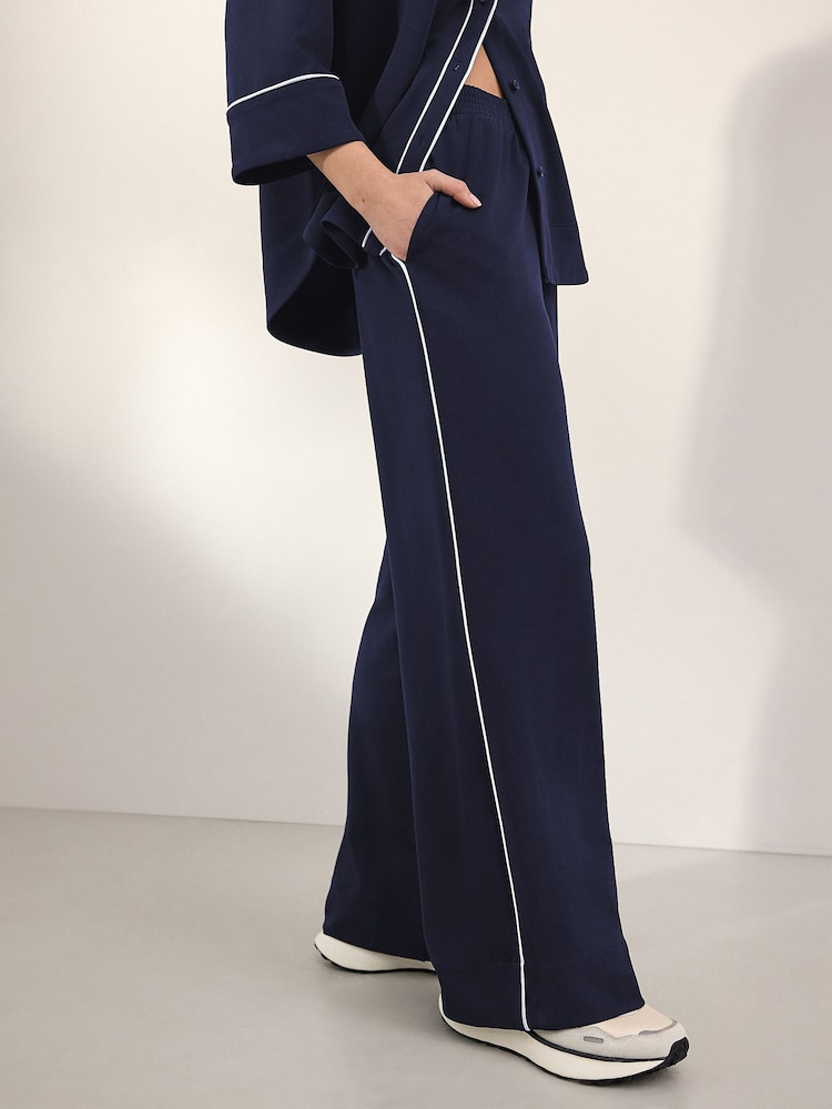 Navy Tipped Wide Leg Trousers - Image 2 of 8