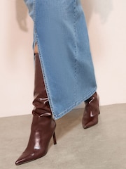 Friends Like These Mid Blue Curve Split Front Denim Midi Skirt - Image 3 of 4