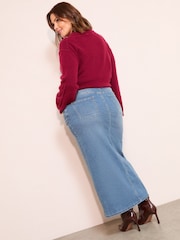Friends Like These Mid Blue Curve Split Front Denim Midi Skirt - Image 4 of 4
