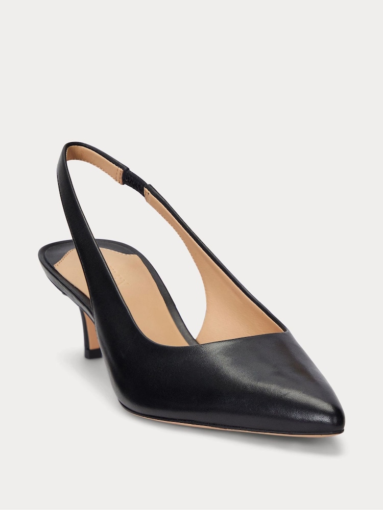 Lauren Ralph Lauren Lolah Burnished Leather Slingback Black Pumps - Image 2 of 5 Lauren Ralph Lauren Lolah Burnished Leather Slingback Black Pumps - Image 2 of 5