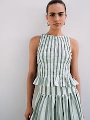 Sage Green Striped Shirred Maxi Skirt - Image 4 of 7