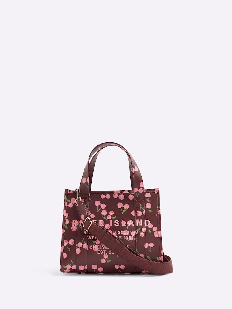 River Island Red Print Embroidered Tote Bag - Image 1 of 5
