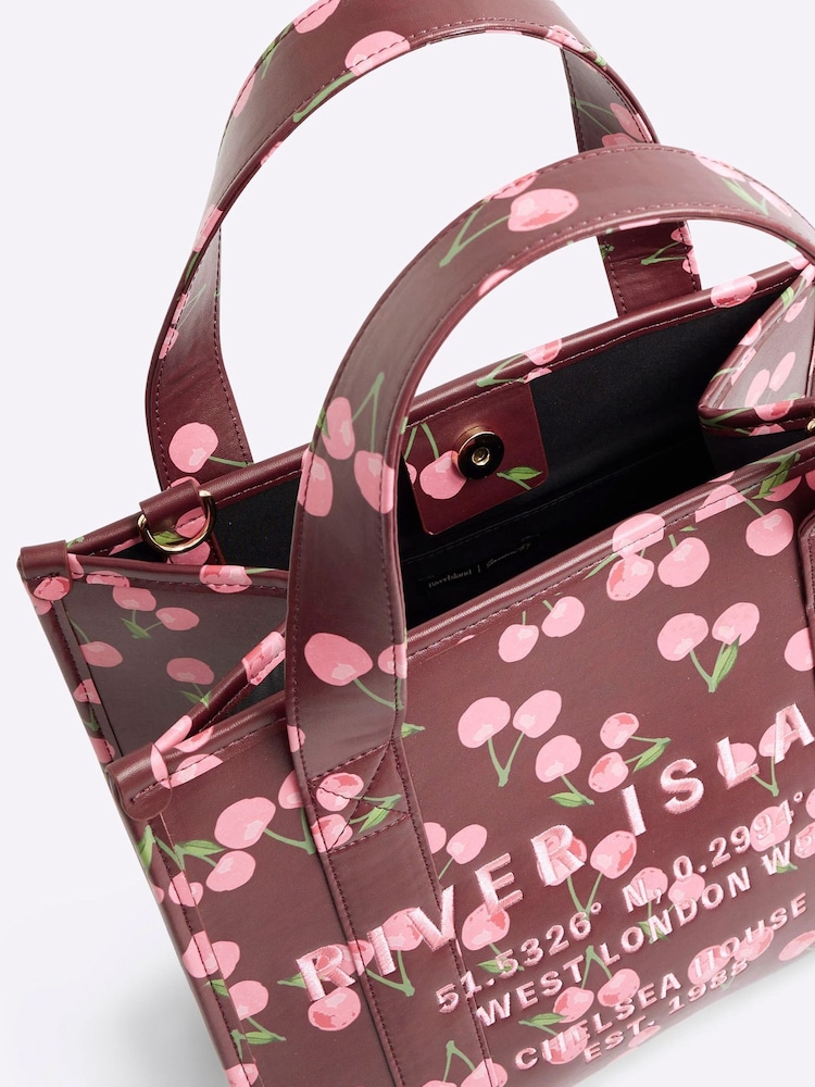 River Island Red Print Embroidered Tote Bag - Image 5 of 5