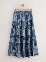 Blau/Ecru Bandana-Print - Maxi-Stufenrock aus Baumwolle - Bild 6 von 8