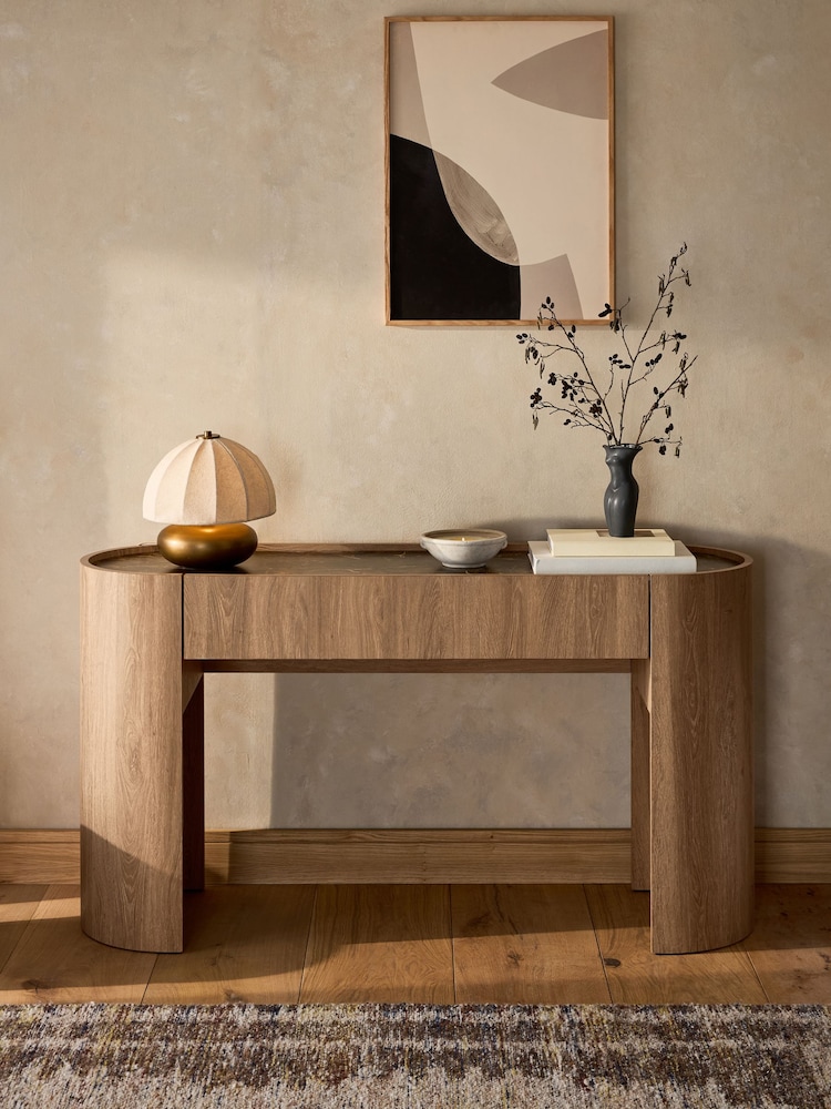 Mid Natural Nomad Oak Effect Console Table - Image 2 of 11