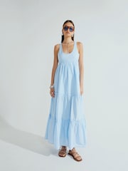 River Island Blue Sleeveless Tiered Maxi Dress - Image 1 of 4