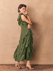 Mint Velvet Green High Neck Ruffle Maxi Dress - Image 2 of 8