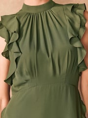 Mint Velvet Green High Neck Ruffle Maxi Dress - Image 6 of 8