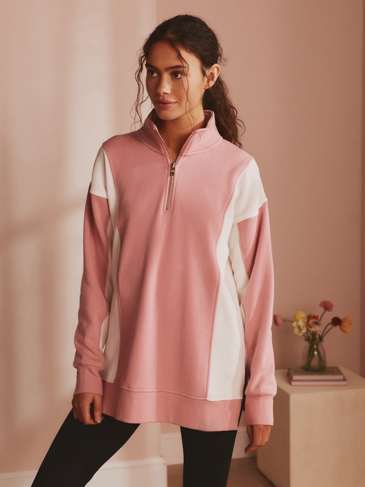 Bath & Body Works Pink Quarter Zip Long Line Sweat Top - Image 1 of 6