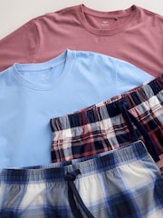 Blue/ Mauve Purple Cosy Short Sleeve Pyjamas Set 2 Pack - Image 7 of 14