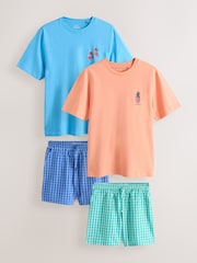 Blue/Orange Seminal Short Sleeve Pyjamas Set 2 Pack - Image 1 of 13