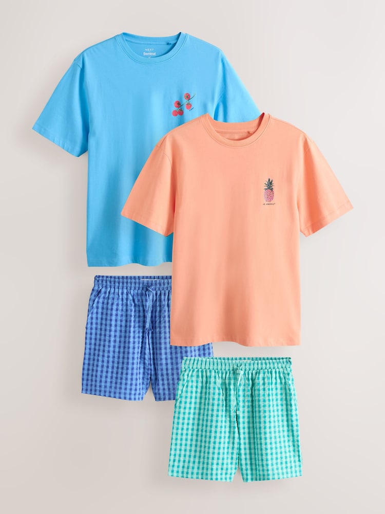 Blue/Orange Seminal Short Sleeve Pyjamas Set 2 Pack - Image 1 of 13 Blue/Orange Seminal Short Sleeve Pyjamas Set 2 Pack - Image 1 of 13