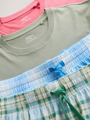 Green/Pink Check Jersey Short Sleeve Pyjamas Set 2 Pack - Image 6 of 13