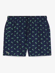 Lacoste Blue Mid Length Crocodile Print Swim Trunks - Image 1 of 6