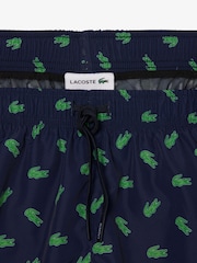 Lacoste Blue Mid Length Crocodile Print Swim Trunks - Image 4 of 6