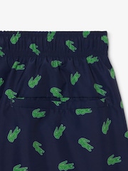 Lacoste Blue Mid Length Crocodile Print Swim Trunks - Image 5 of 6