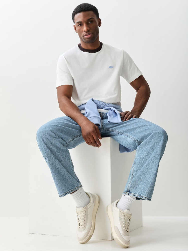 Lacoste White Classic Fit Colorblock Cotton T-Shirt - Image 2 of 6