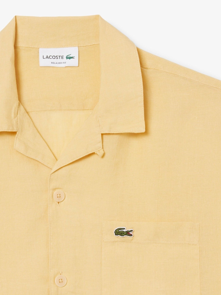 Lacoste Yellow Relaxed Fit Short Sleeved Linen Shirt - Image 2 of 3