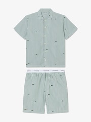 Lacoste Crocodile Print Striped Poplin Pyjamas Set - Imagen 1 de 3