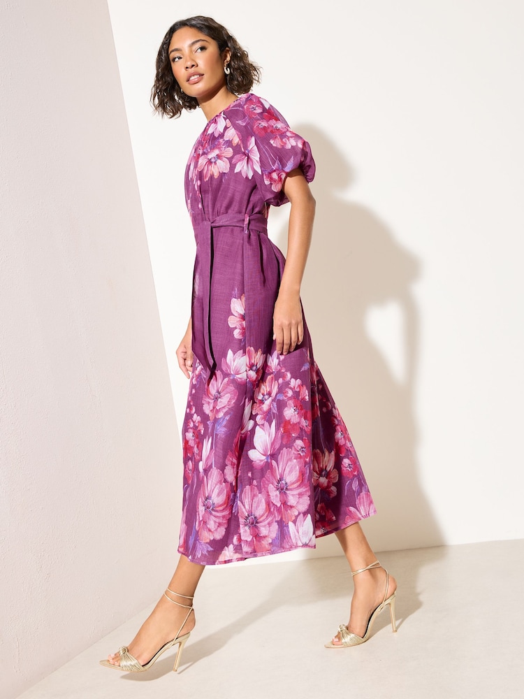 Friends Like These Berry Red Short Sleeve Pleated Detail Tie Waist Midi Dress - Image 1 of 4