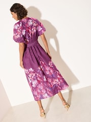 Friends Like These Berry Red Short Sleeve Pleated Detail Tie Waist Midi Dress - Image 4 of 4