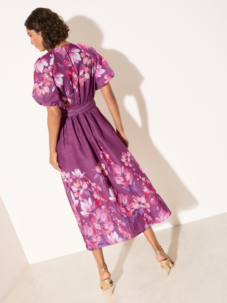 Friends Like These Berry Red Short Sleeve Pleated Detail Tie Waist Midi Dress - Image 4 of 4