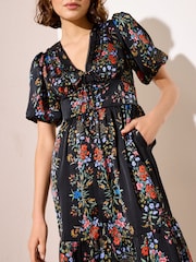 Friends Like These Black V-Neck Short Sleeve Tie Front Midi Dress - Image 4 of 5