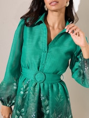 Friends Like These Teal Blue Long Sleeve Belted Mini Dress - Image 2 of 4