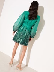 Friends Like These Teal Blue Long Sleeve Belted Mini Dress - Image 4 of 4