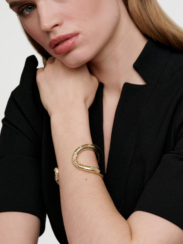 Karen Millen Gold Tone Crystal Sprinkle Loop Cuff Bracelet - Image 3 of 3 Karen Millen Gold Tone Crystal Sprinkle Loop Cuff Bracelet - Image 3 of 3