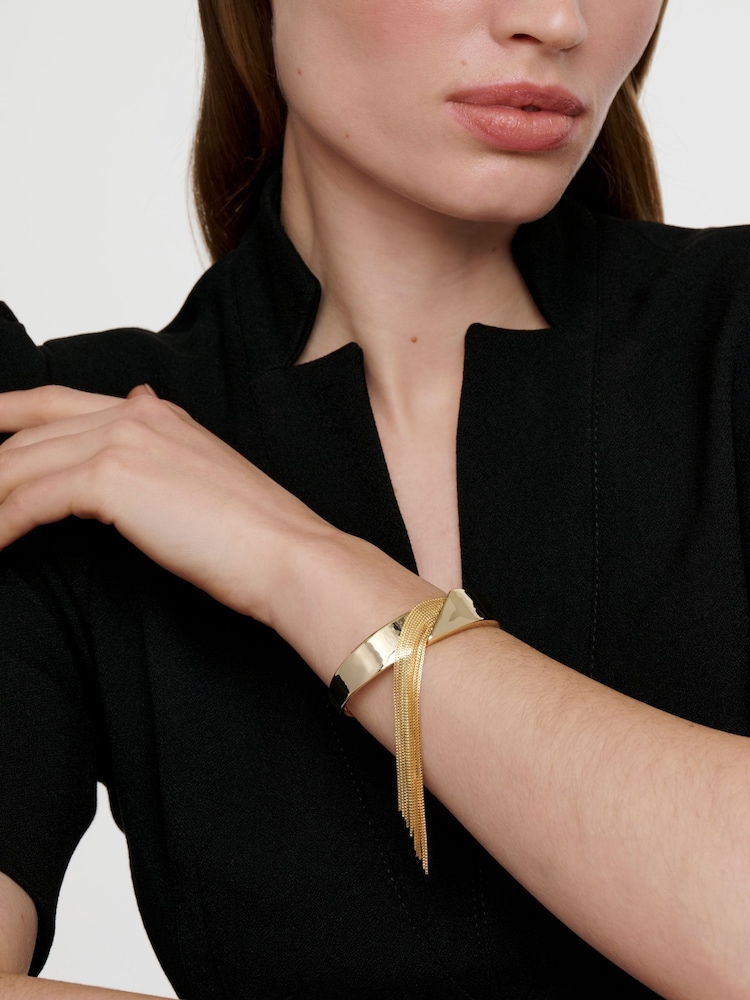 Karen Millen Gold Tone Metallic Fringe Cuff Bracelet - Image 4 of 4 Karen Millen Gold Tone Metallic Fringe Cuff Bracelet - Image 4 of 4